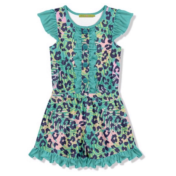 Turquoise & Pink Leopard Swim Ruffle-TrimRomper
